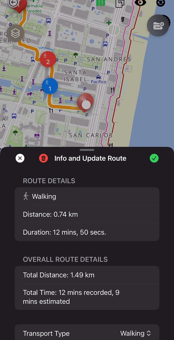 Tour map overview with route and stats